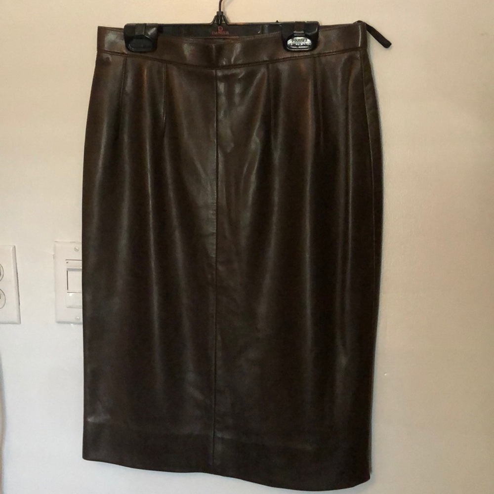 Chanel Boutique Brown Leather Pencil Skirt